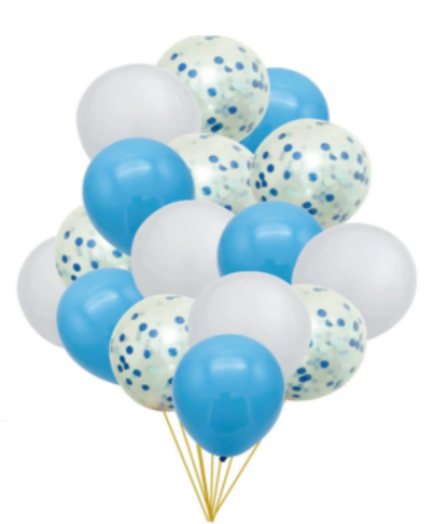 Set 15 baloane petrecere albastre cu confetti