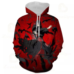 Hanorac adolescenti cu gluga Naruto, negru cu rosu