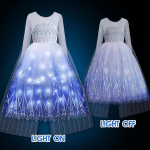 Costum fete Elsa, rochie cu lumini, bratara, colier, manusi, bagheta, coronita - imagine 2