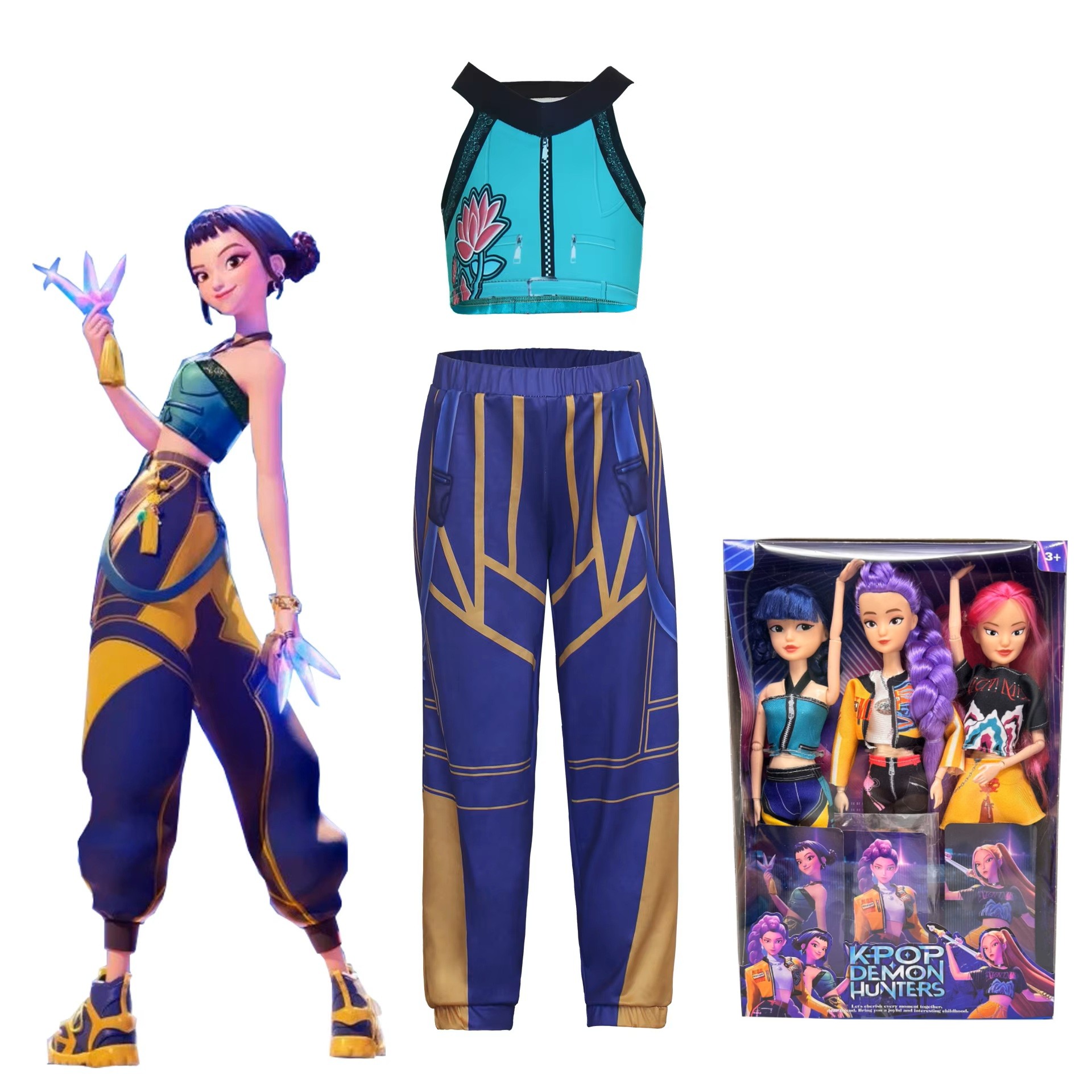FATA VERDE Set Costum cosplay Zoey si 3 Papusi articulate, Demon Hunters K‑Pop, multicolor - imagine 1