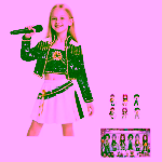 Set Costum si 6 Figurine Cosplay KPop Demon Hunters, Mira Golden, cu jacheta