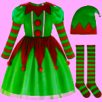 Costum Craciun fete Spiridusa, rochie, caciula si ciorapi