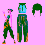 Costumatie Cosplay Zoey, Demon Hunters K‑Pop, costum si peruca, multicolor