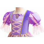 Costum fete Rapunzel, mov cu auriu, rochie, manusi si codita impletita cu flori - imagine 4