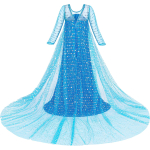 Costum fete Elsa Frozen, rochie si pelerina cu paiete, manusi, bagheta, coronita, codita impletita - imagine 5