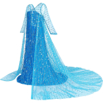 Costum fete Elsa Frozen, rochie si pelerina cu paiete, manusi, bagheta, coronita, codita impletita - imagine 4