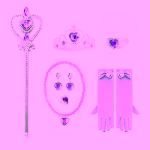 Costum fete Rapunzel, mov cu auriu, rochie, manusi, bagheta, coronita, colier, cercei, inel, bratara - imagine 4