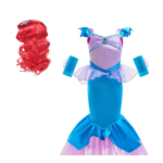 Costum carnaval Sirena Ariel, rochie albastra, manusi si peruca - imagine 2