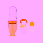 Set hranire copii Lingurita din silicon cu rezervor pentru diversificare galben, Suzeta pentru fructe si legume galben, jucarie dentitie portocala, silicon