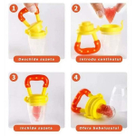 Set hranire copii Lingurita din silicon cu rezervor pentru diversificare galben, Suzeta pentru fructe si legume galben, jucarie dentitie portocala, silicon - imagine 7