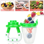Set hranire copii Lingurita din silicon cu rezervor pentru diversificare albastru, Suzeta pentru fructe si legume verde, jucarie dentitie rosie, silicon - imagine 3