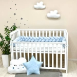 Protectie laterala patut bebelusi, Bumper, impletita, lungime 2 m, material antialergic, albastru - imagine 3