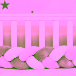 Protectie laterala patut bebelusi, Bumper, impletita, lungime 2 m, material antialergic, roz, gri, alb - imagine 3