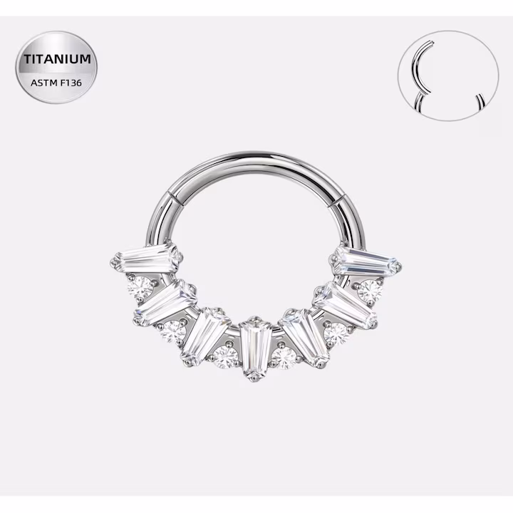 022 Piercing inel din titan argintiu cu cristale elegante – 1.2 × 8 mm - imagine 1