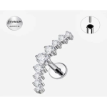 Piercing labret argintiu din titan cu sir de cristale – 1.2 × 8 mm