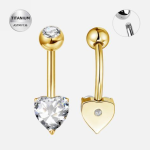 Piercing buric din titan ASTM F136, placat auriu, cu zirconiu, pandantiv inimă