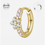 Piercing tip inel din  Titan ASTM F136 placat cu aur, cu floare din cristale