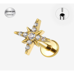 Piercing din  Titan ASTM F136, auriu,cu design stea și cristale strălucitoare