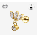 Piercing ureche din titan ASTM F136 placat auriu cu cristale zirconia și pandantiv
