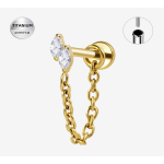 Piercing labret din Titan  ASTM F136 auriu cu lanț dublu și cristale