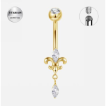 Piercing pentru Buric din Titan  ASTM F136 Auriu cu Cristale Marquise și Pandantiv – Design Elegant Regal