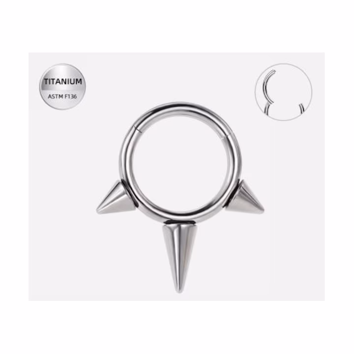 407 Piercing inel argintiu din titan cu trei tepi decorativi– 1.2 × 8 mm - imagine 1