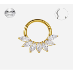 Piercing tip inel (clicker) din Titan ASTM F136, placat auriu, cu zirconii marquise – design elegant tip evantai