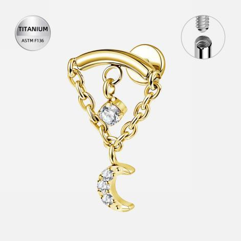6 Piercing din Titan ASTM F136,Titan Moon Chains pentru Rook, Daith si Snug, auriu - imagine 1