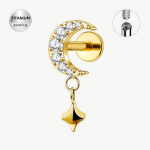 Piercing Labret din titan ASTM F136, pentru Helix/Tragus/Conch cu zirconiu Moonlight Charm, auriu