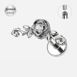 Piercing Labret din titan ASTM F136, pentru Helix/Tragus/Conch Rose Elegance, argintiu, cu filet intern