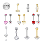 Piercing pentru Buric din Titan  ASTM F136 Auriu cu Cristale Marquise și Pandantiv – Design Elegant Regal - imagine 6