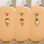 Piercing buric din titan ASTM F136, placat auriu, cu zirconiu, pandantiv inimă - imagine 3