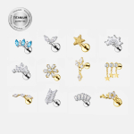 Piercing Labret din titan ASTM F136, pentru Helix/Tragus/Conch cu zirconiu si pandantiv picatura, cu infiletare interioara, auriu - imagine 8