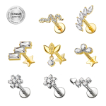 Piercing ureche din titan ASTM F136 placat auriu cu cristale zirconia – model floare - imagine 7