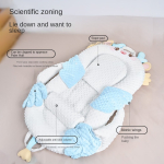 Cosulet Multifunctional pentru Bebelusi, cu Functie Inteligenta de Linistire, Manuta Interactiva, Telecomanda, Doua Perne Moi antiregurgitare, bara cu jucarii si Centura de Siguranta, Alb cu Albastru - imagine 6