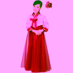 Costum fete traditional Coreean Hanbok, roz, cu floare