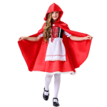 Costum Scufita Rosie pentru fete, rochie rosie cu pelerina si gluga - imagine 4