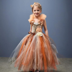 Costum serbare Zana Toamna, rochie, bentita cu frunze, fundita de par - imagine 2