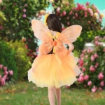 Costum serbare fete, Zana Vara, rochie cu fusta din tulle galben, bentita cu floare-soarelui - imagine 5