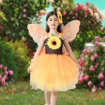 Costum serbare fete, Zana Vara, rochie cu fusta din tulle galben, bentita cu floare-soarelui - imagine 2