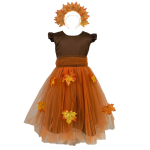 Costum Zana Toamnei pentru Fetite – Rochita Eleganta cu Frunze de Toamna si Coronita