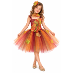 Costum serbare Zana Toamnei pentru Fete – Rochie Tulle cu Frunze Colorate si Coronita Asortata