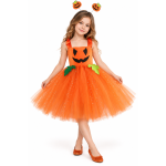 Costum Halloween Fete Dovleac Fermecat – Rochie Portocalie cu Tulle si Bentita