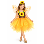Costum serbare fete, Zana Vara, rochie cu fusta din tulle galben, bentita cu floare-soarelui