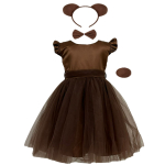 Costum serbare fete Urs maro, rochie, bentita cu urechi, codita, papion