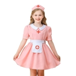 Costumatie fete Asistenata Roz, rochie cu sortulet si boneta - imagine 2