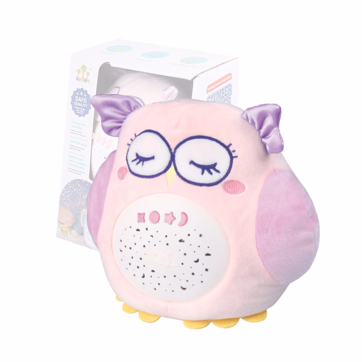B120 Bufnita dragalasa de plus cu proiector si lumina de veghe, muzica, „Starry Skies Animal Soother” – Jucarie muzicala pentru somnul bebelusilor - imagine 1