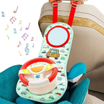 Centru de joaca Interactiv pentru Scaun Auto, Carucior, Patut– Volan colorat cu Sunete, Oglinda si Activitati pentru Bebelusi - imagine 5