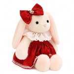 Iepuras de Plus Elegant cu Rochita Rosie si Fundita – Jucarie Moale pentru Copii, 50 cm