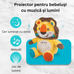 Leu de plus cu proiector si lumina de veghe, muzica, „Starry Skies Animal Soother” – Jucarie muzicala pentru somnul bebelusilor - imagine 6